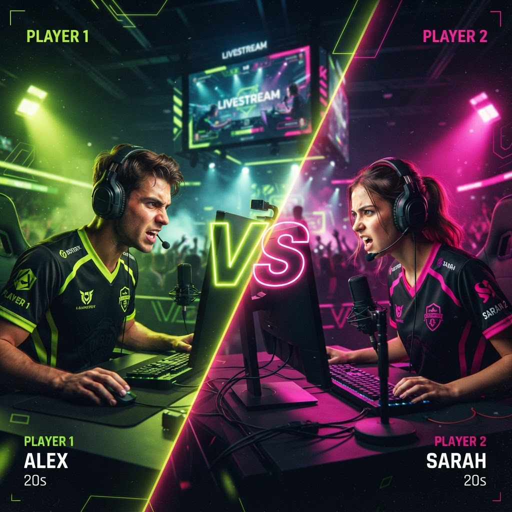 Two competitors facing off in a live video showdown